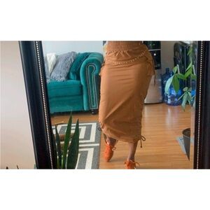 Women's High-Waist Drawstring Midi Skirt in Caramel